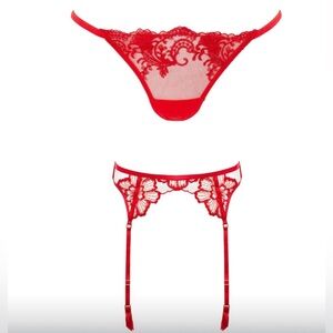 Bluebella Red Lace Garter Belt and Thong Set